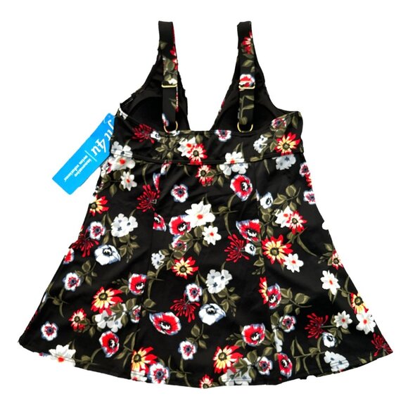 fit 4 ur Thighs Black/Floral Print One Piece Women's Dress Swimsuit Size 8 - Picture 3 of 8